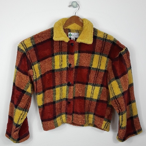 Cotton & Beyond Faux Fur Plaid Short Jacket - Picture 7 of 8